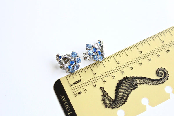 STAR Flower  Earrings clip on with blue rhinestones #2002