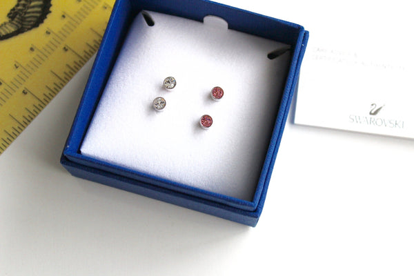 Set of 2 pairs Swarovski  Swan Logo Fashion Earrings / Original Box   #2011