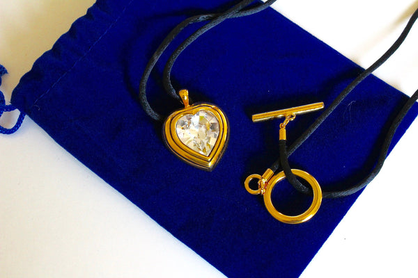 Escada Glass Heart  Necklace  / black  silk cord #2061