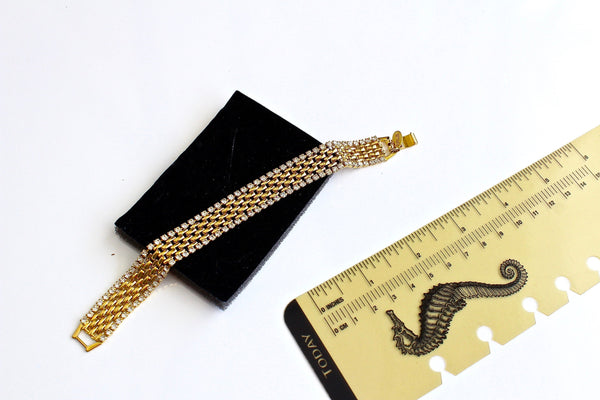KJl Kenneth Jay Lane  Goldtone Mesh  bracelet  with crystal Rhinestones # 1908/3