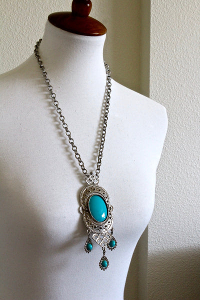 1970s Donald Stannard Silver tone Turquoise  blue cabochons  necklace # 2015