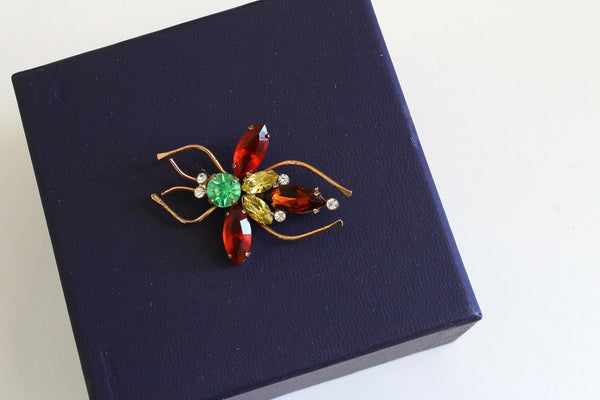 1950s Sterling by CoroCraft Insect/ Fly / Bee  large Brooch with rhinestones # 2045