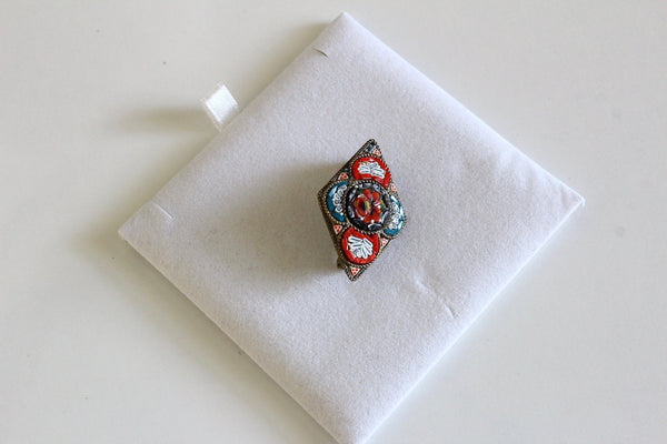 Italian Micro Mosaic  flower brooch/ 1960s Italy Micromosaic  flower brooch # 2090