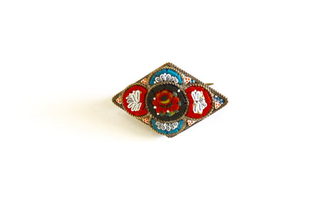 Italian Micro Mosaic  flower brooch/ 1960s Italy Micromosaic  flower brooch # 2090