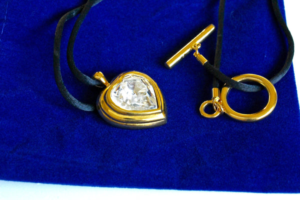 Escada Glass Heart  Necklace  / black  silk cord #2061