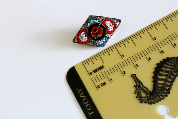 Italian Micro Mosaic  flower brooch/ 1960s Italy Micromosaic  flower brooch # 2090