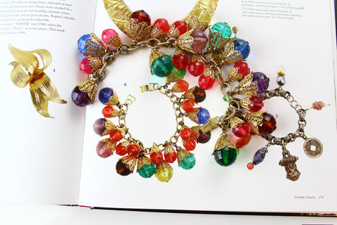 Gorgeous signed Napier East Indian Charm Bracelet 1950s Faceted Beads #2177