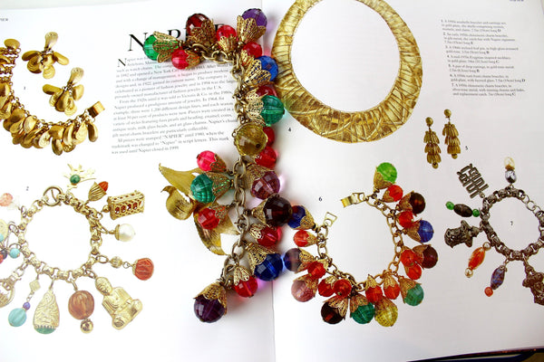 Gorgeous signed Napier East Indian Charm Bracelet 1950s Faceted Beads #2177