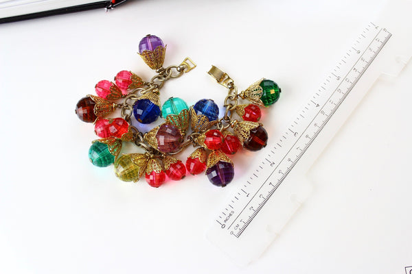 Gorgeous signed Napier East Indian Charm Bracelet 1950s Faceted Beads #2177