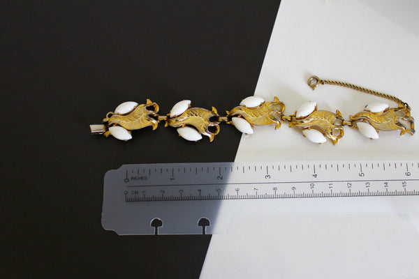 Iconic Schiaparelli  white Cabochon Leaf bracelet  #1745