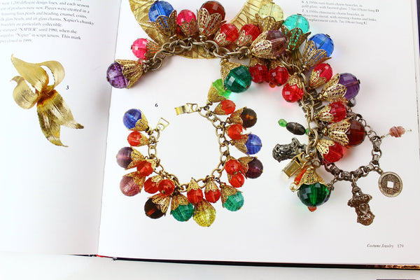 Gorgeous signed Napier East Indian Charm Bracelet 1950s Faceted Beads #2177