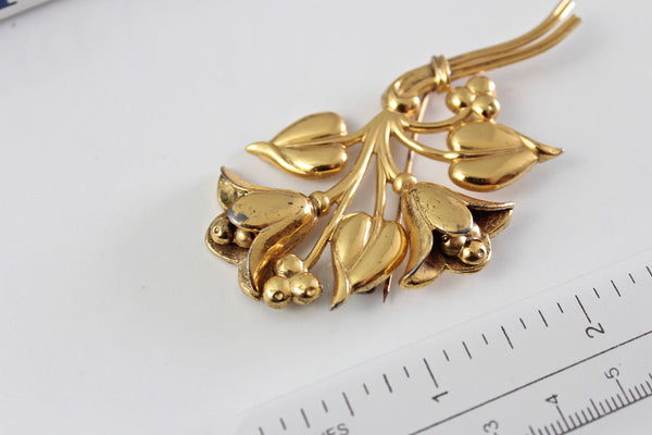 Coro Sterling  Gold tone  FLOWER  Brooch Pin  retro CORo sterling brooch  #2704
