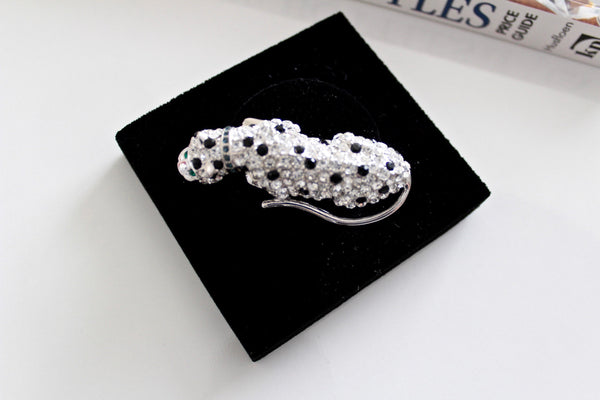 K.J.L. KENNETH JAY  LANE  Rhinestone Leopard/Cougar/Panther  Brooch/Pin # 2780