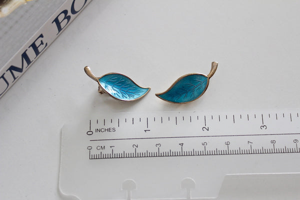 Meka Denmark  Blue  enamel leaf sterling earrings  Denmark  Jewelry  # 2462