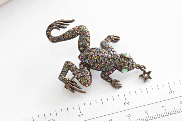 Kirks Folly  Frog   Brooch  with   Swarovski Rhinestones # 2458