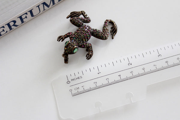 Kirks Folly  Frog   Brooch  with   Swarovski Rhinestones # 2458