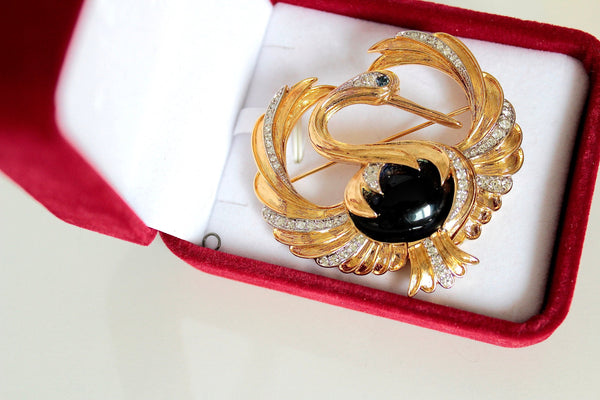 D'Orlan Bird brooch   Crane brooch  Blue Jelly belly cabochon #2437