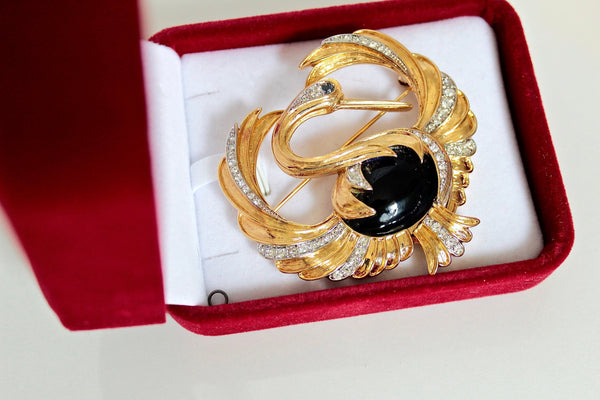 D'Orlan Bird brooch   Crane brooch  Blue Jelly belly cabochon #2437