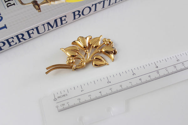 Coro Sterling  Gold tone  FLOWER  Brooch Pin  retro CORo sterling brooch  #2704