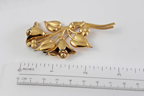 Coro Sterling  Gold tone  FLOWER  Brooch Pin  retro CORo sterling brooch  #2704