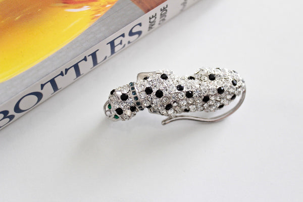 K.J.L. KENNETH JAY  LANE  Rhinestone Leopard/Cougar/Panther  Brooch/Pin # 2780