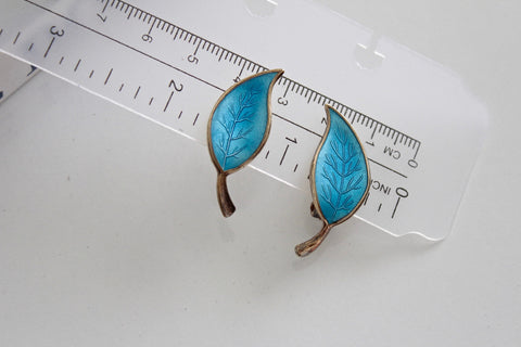 Meka Denmark  Blue  enamel leaf sterling earrings  Denmark  Jewelry  # 2462
