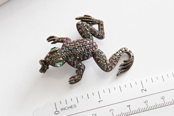 Kirks Folly  Frog   Brooch  with   Swarovski Rhinestones # 2458