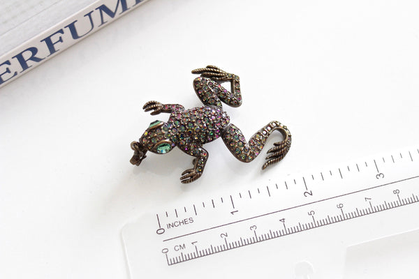 Kirks Folly  Frog   Brooch  with   Swarovski Rhinestones # 2458