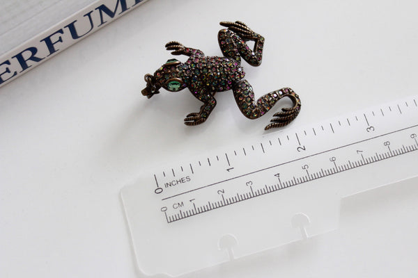 Kirks Folly  Frog   Brooch  with   Swarovski Rhinestones # 2458