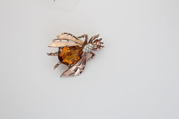 1950s Rare REJA Sterling Bee/ Fly / Insect /Figural  Brooch with Topaz  Belly #1859