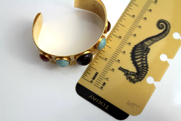 Dramatic Unsigned fashion  gold tone Cuff bracelet with Carnelian and  Turquoise