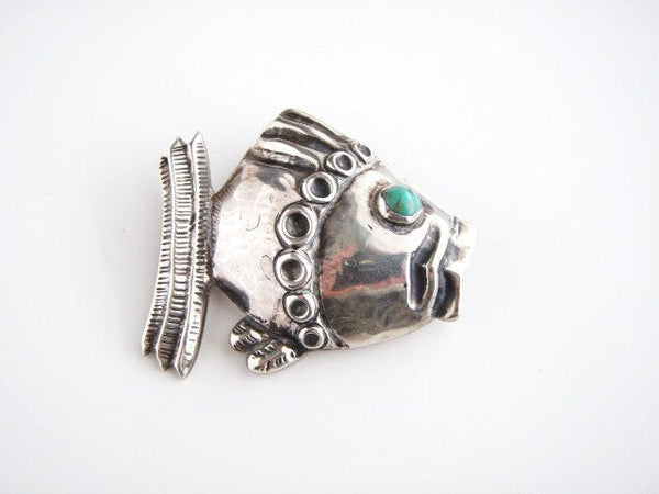 STERLING SILVER Barrera Turquoise Fish Pin Brooch
