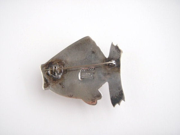 STERLING SILVER Barrera Turquoise Fish Pin Brooch