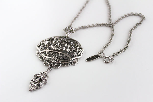 Whiting and Davis silver tone filigree Floral  design  Necklace/Pendant /Chain  #2373