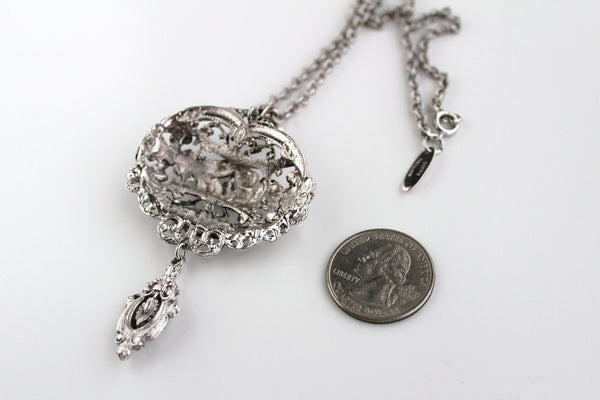 Whiting and Davis silver tone filigree Floral  design  Necklace/Pendant /Chain  #2373