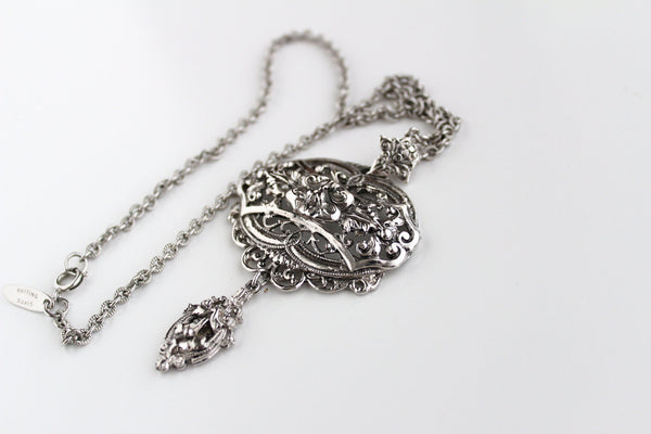 Whiting and Davis silver tone filigree Floral  design  Necklace/Pendant /Chain  #2373