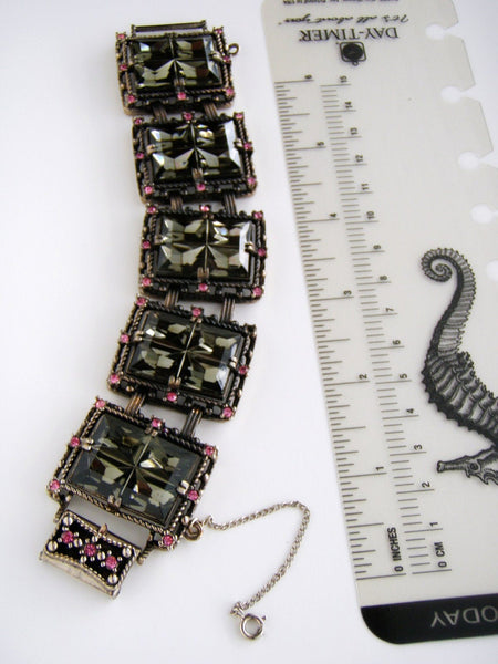 Sarah Coventry Midnight Madness  Art Deco Bracelet & Earrings Clip on #2368