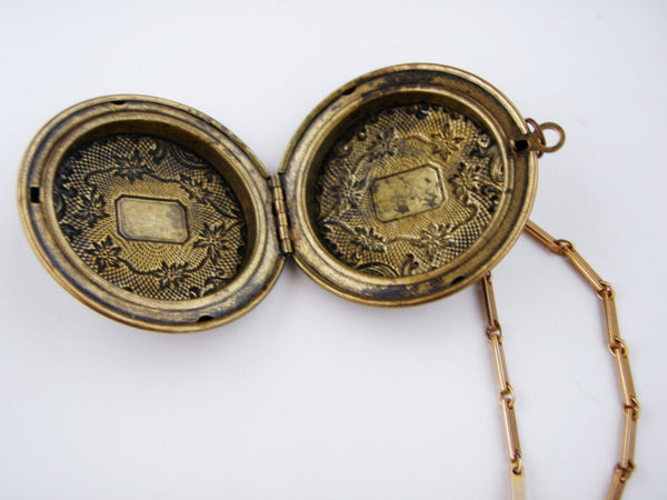 Old Metal Brass Unmarked Floral Locket Necklace Pendant #2352