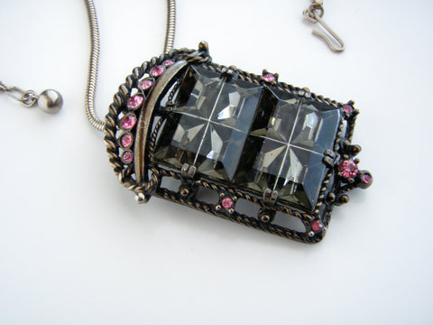 Sarah Coventry Midnight Madness  Art Deco Brooch/ Pendant #2362