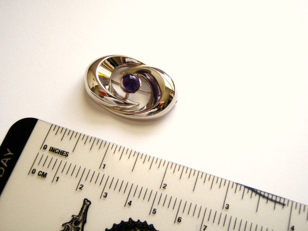 Sterling Silver Sterling silver Modernist Brooch with amethyst cabochon #2319