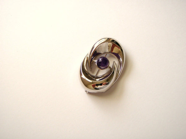 Sterling Silver Sterling silver Modernist Brooch with amethyst cabochon #2319