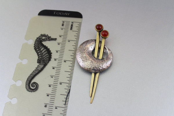 Sterling Silver Art Deco  Brooch with carnelian  cabochons #2393