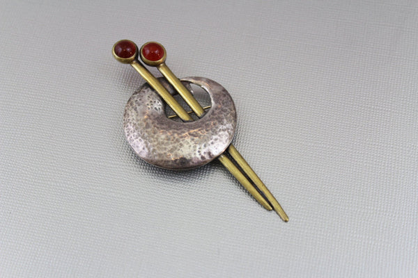 Sterling Silver Art Deco  Brooch with carnelian  cabochons #2393