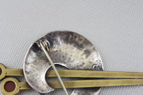 Sterling Silver Art Deco  Brooch with carnelian  cabochons #2393