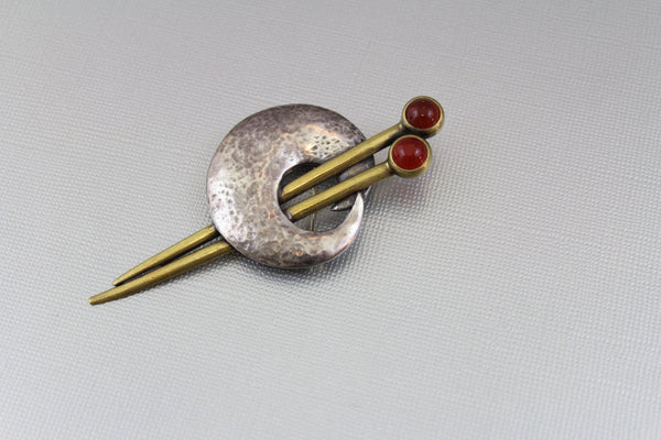 Sterling Silver Art Deco  Brooch with carnelian  cabochons #2393