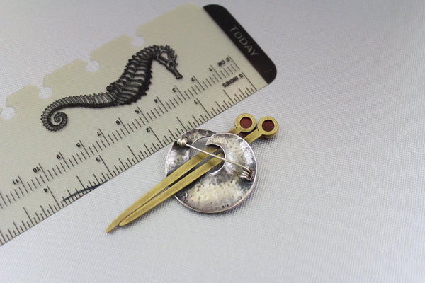 Sterling Silver Art Deco  Brooch with carnelian  cabochons #2393