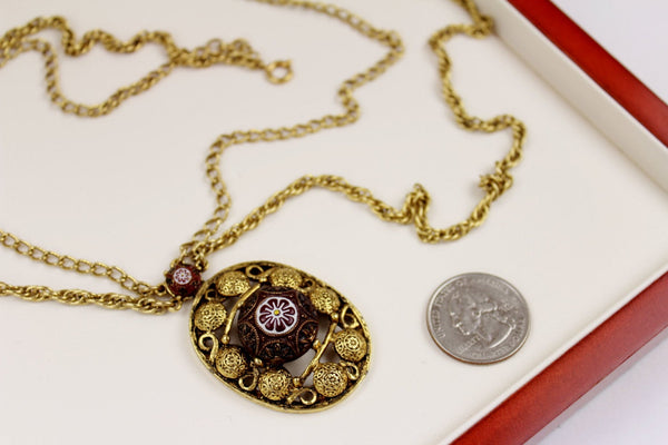 Celebrity  Moroccan Mosaic  Red  Pendant Necklace /Chain #2347