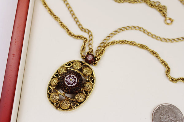 Celebrity  Moroccan Mosaic  Red  Pendant Necklace /Chain #2347