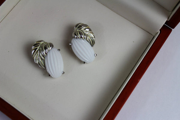Schiaparelli White    Floral Earrings #2348