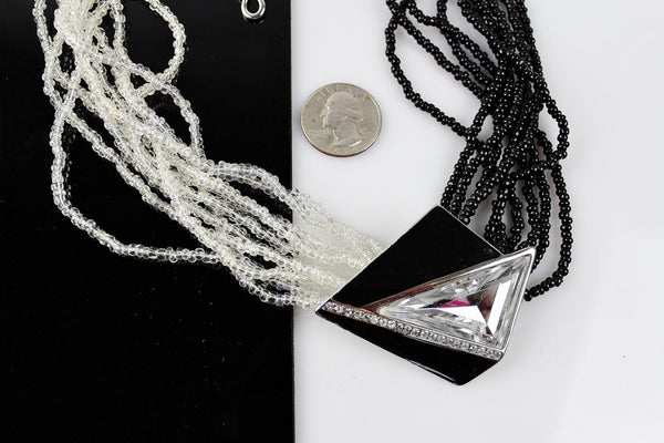 Trifari Kunio Matsumoto Black Enamel  Necklace with Clear and black beads #1001